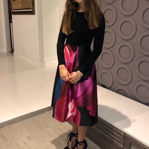 Stunning black ted baker a-line midi dress, size 1 is ted baker sizes